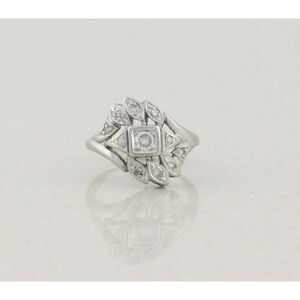 14k White Gold .23 ct Diamond Ring Antique Art Deco Size 6 1/2